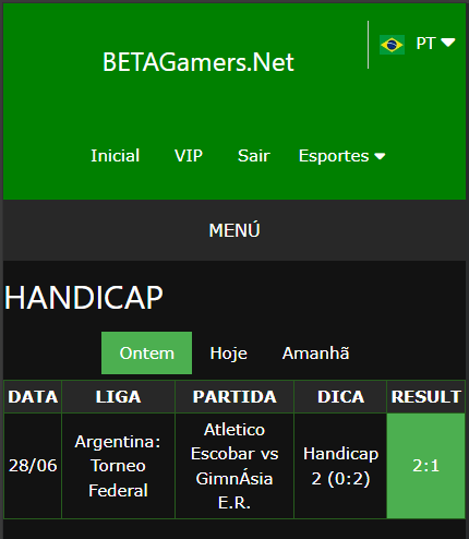 boletim de apostas vip ganho